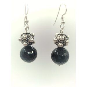 Sterling Silver Hand Crafted Tribal Black Dangle Earrings